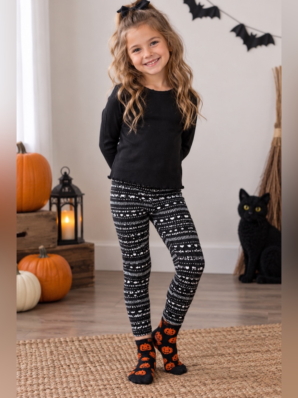 NWT Halloween Set - Heart Pattern Girls' Leggings with Pumpkin Socks
